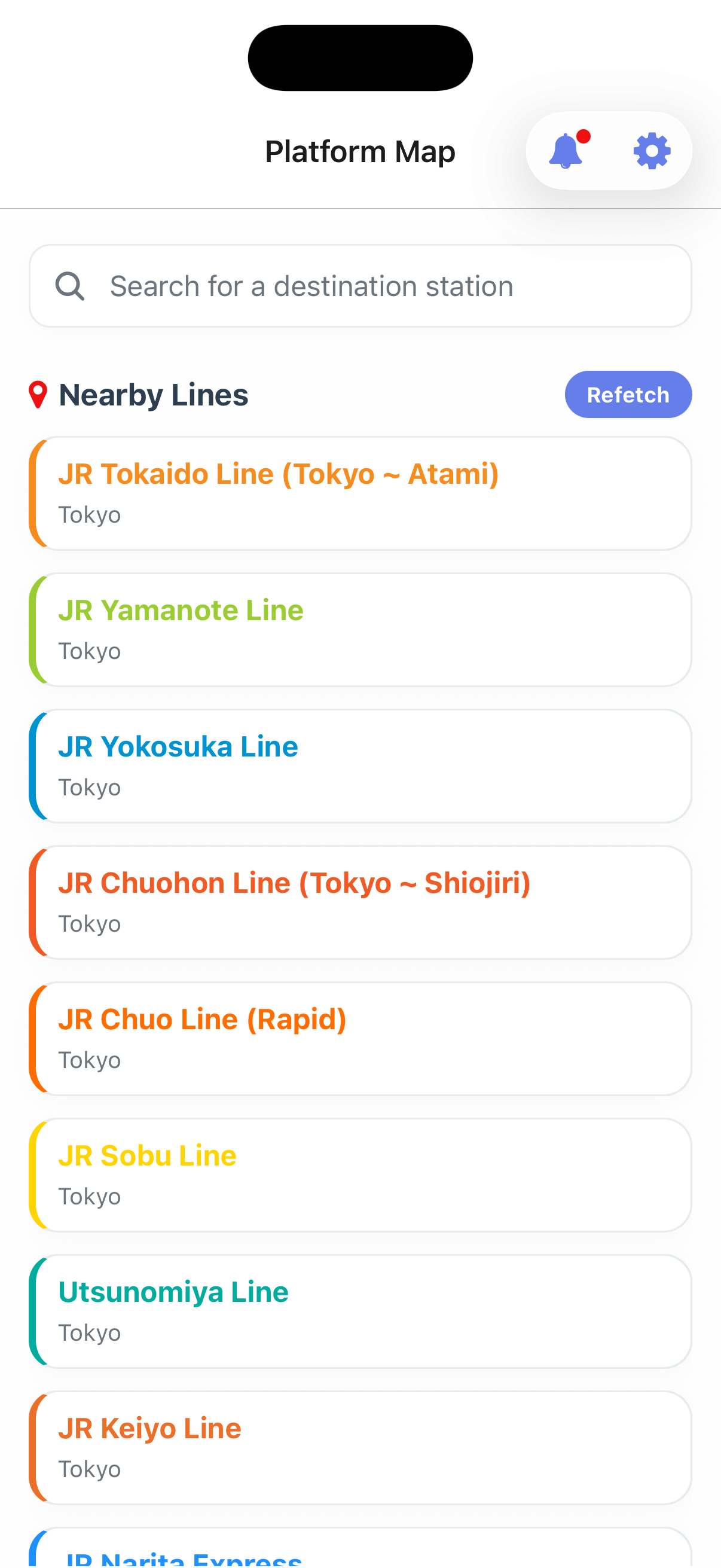 Screenshot of the nearby lines feature