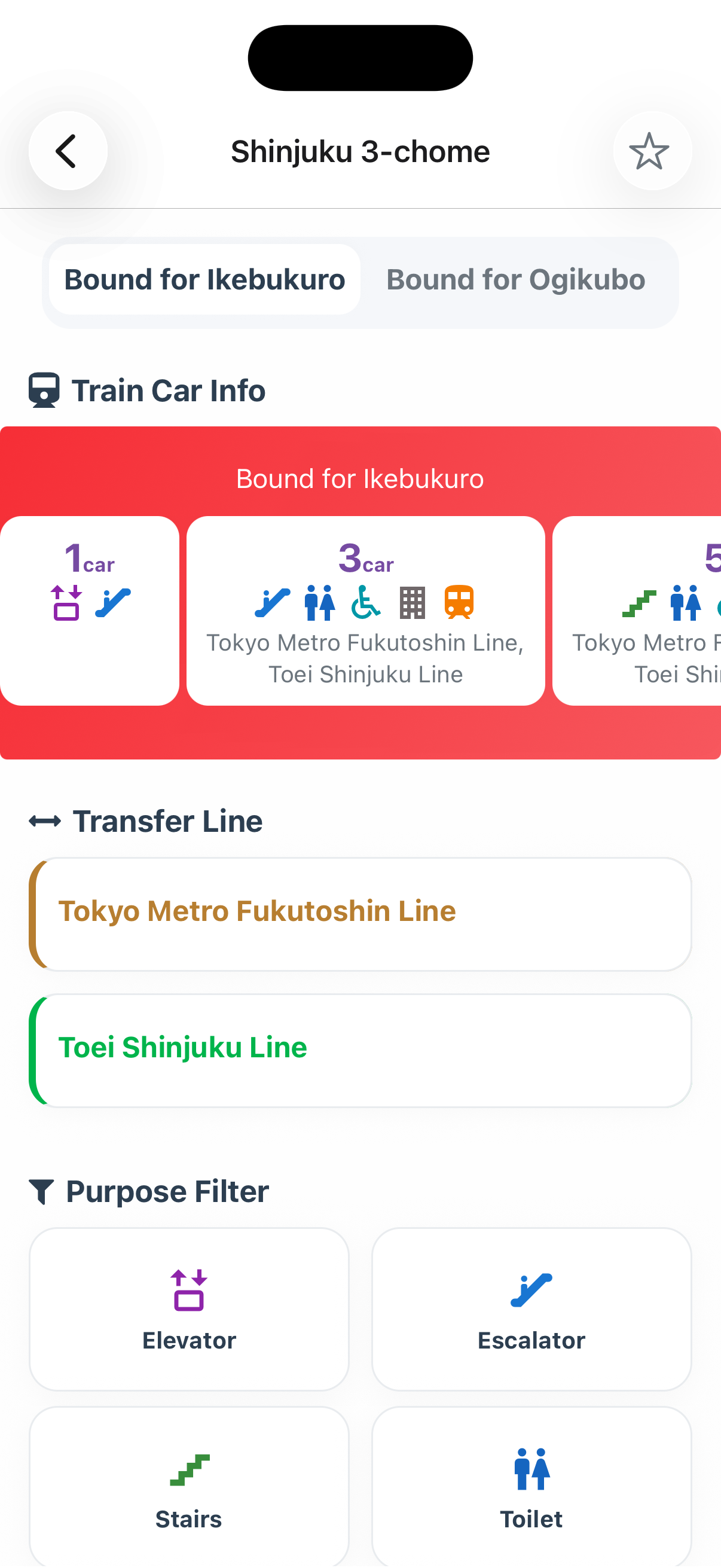 Screenshot of the facility filter feature